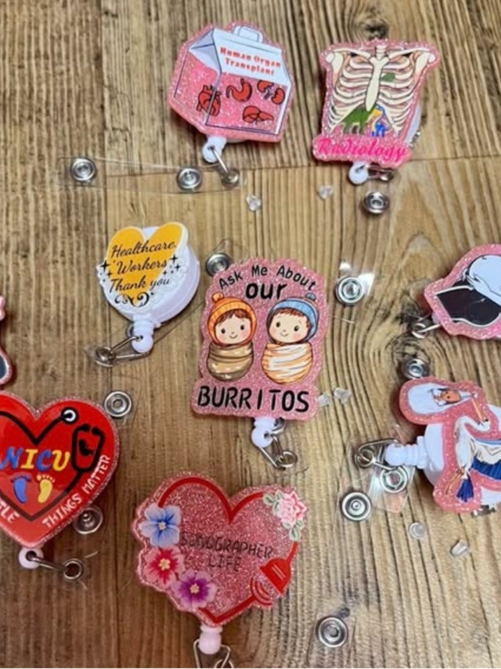 Cute 'Ask Me About Our Burritos' Pink Badge Reel